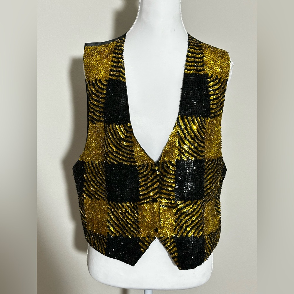 ✨ Vintage Sequin Vest – Black & Gold Glam ✨